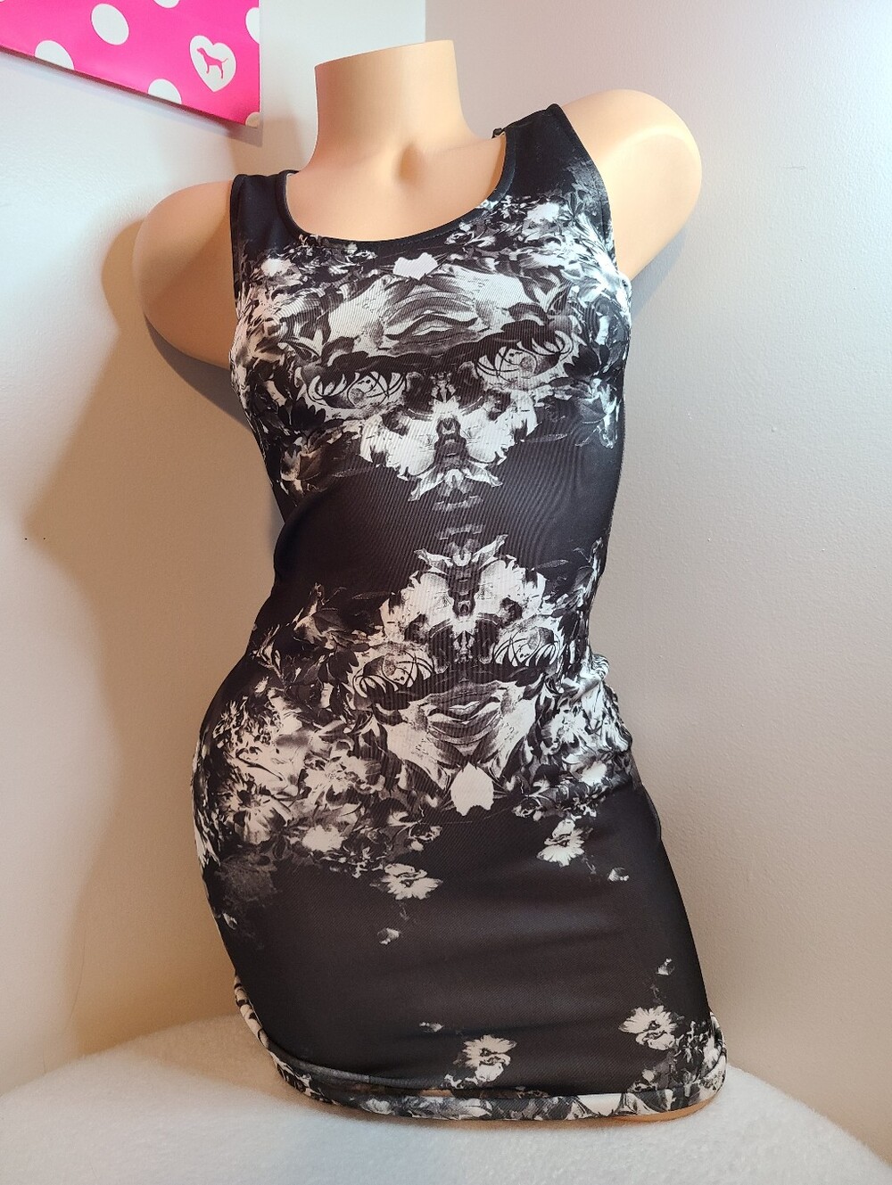 Soprano Black and White Rorschach Inkblot Bodycon Mini Dress Size XS